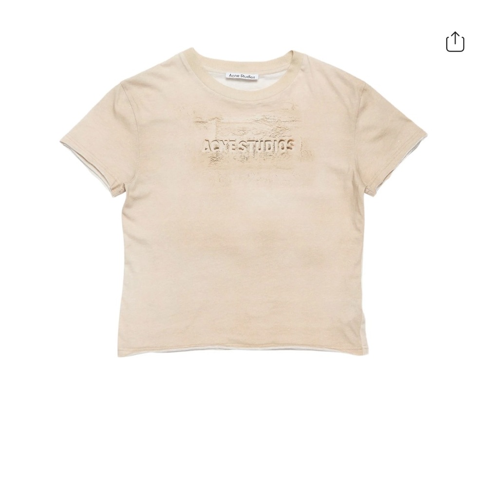 Acne Short Sleeve Embossed Logo Tee in Beige